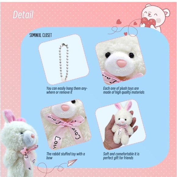 🎀🍭NEW🍭stuffed Bunny key s/phone accessories/backpack chain/handbag chain - Picture 10 of 16